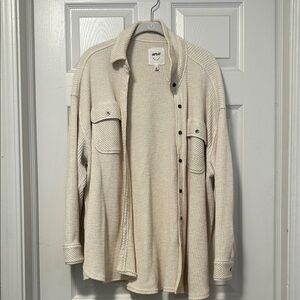 Aerie Cream Waffle Knit Button-Up Top